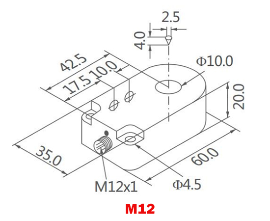 Dimension of 10mm ring type proximity sensor of M12