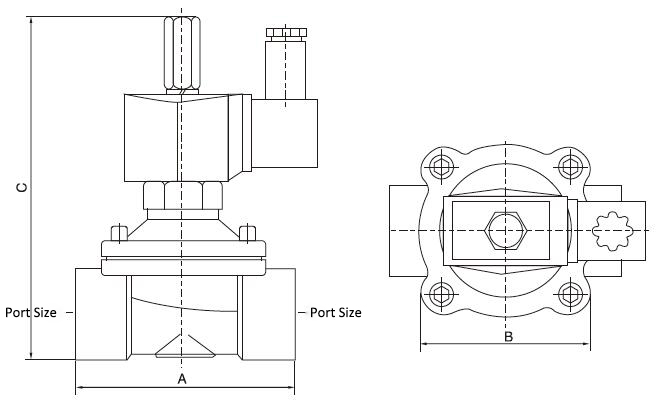 2-Way Normally Open Solenoid Valve Dimensions