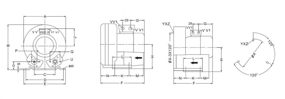 Dimension of ATO 1.1hp regenerative blower