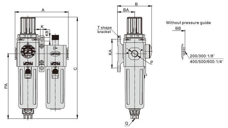 Dimensions of Stainless Steel Air Compressor Filter Regulator Lubricator