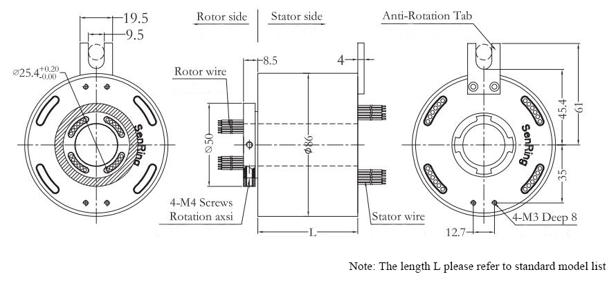 CHN-THSR-H2586 Through Bore Slip Ring Dimension Drawing