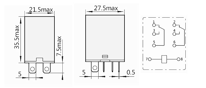 JQX-13F-2Z Electromangetic Relay Dimensions and Connection Diagram