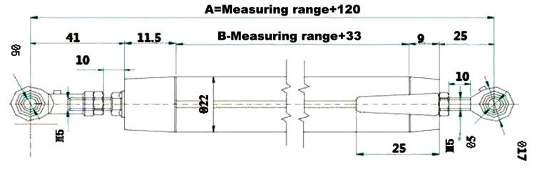 linear position sensor 10-300mm dimensional drawing