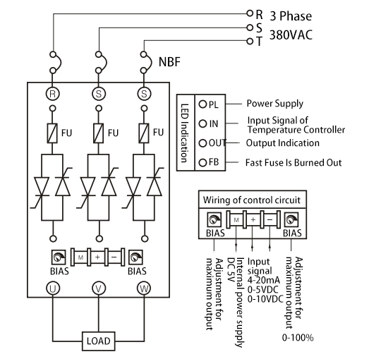 Star Type Wiring Diagram of 3 Phase 3-Wire SCR Power Regulator