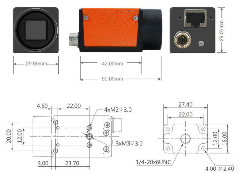 GigE vision industrial camera dimensions