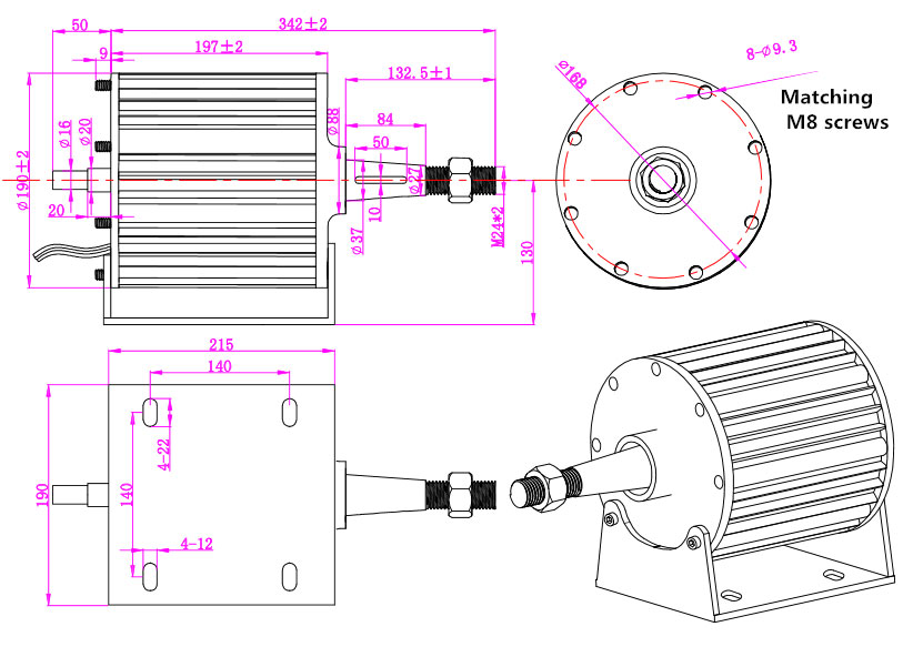 1kW alternator dimension