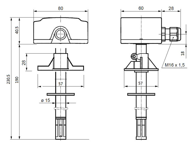 Dimensions of Temperature and Humidity Sensor Transmitter with Display