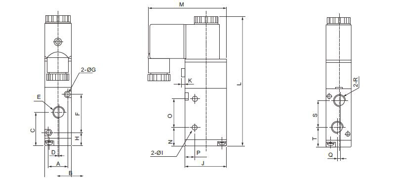 3/2-Way N/O Pneumatic Solenoid Valve Dimensions