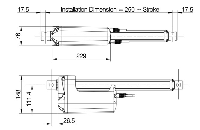 Heavy duty 12000N linear actuator dimension