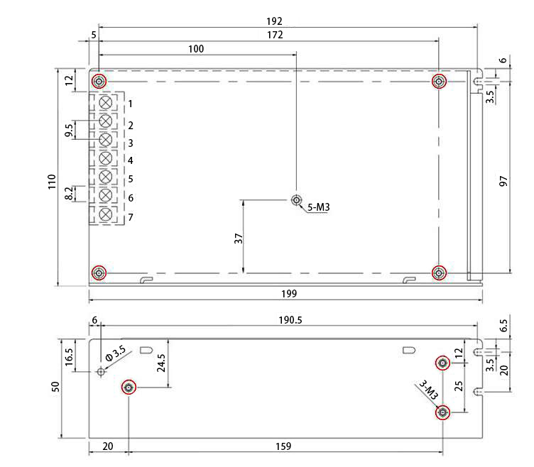 150W switch-mode power supply dimension