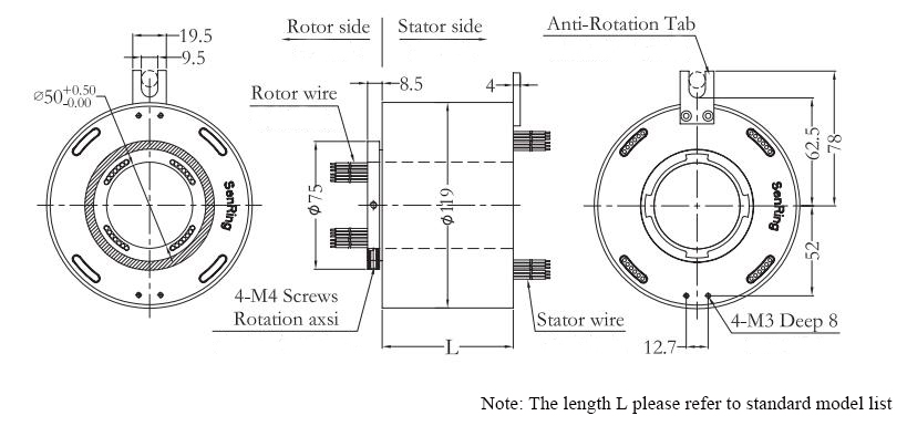 CHN-THSR-H50119 Through Bore Slip Ring Dimension Drawing