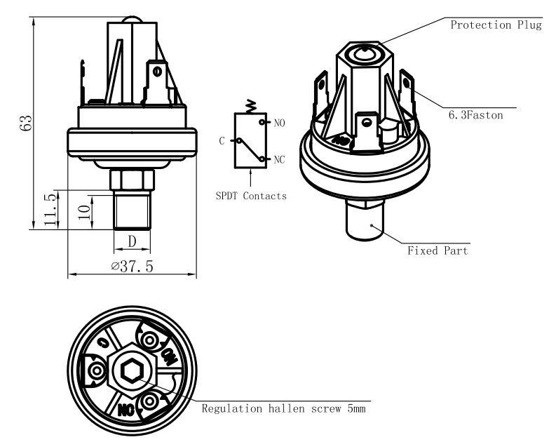 Dimension of pressure switch