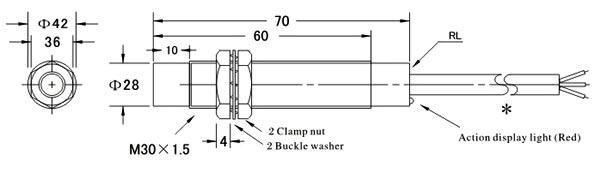 Proximity sensor capacitive M30 dimensional drawing