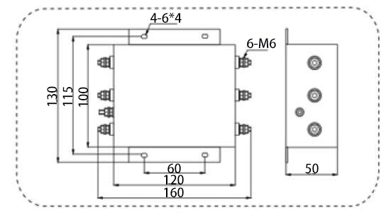 50A 3-phase EMI Line Filter Dimension