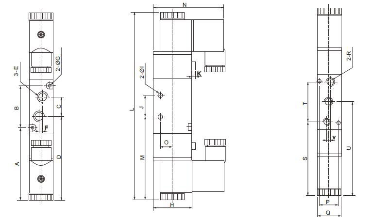 5-Way Pneumatic Double Solenoid Valve Dimensions