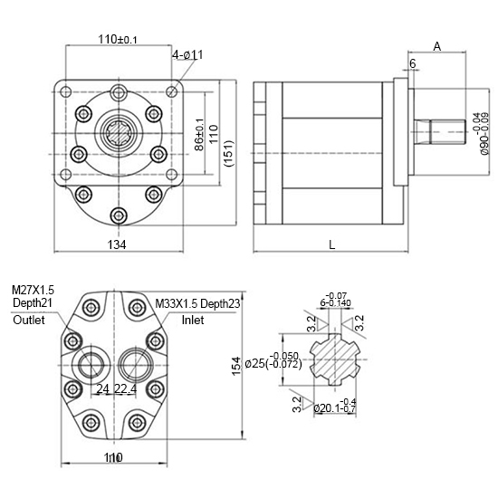 Dimensions of 20/30/40/50 GPM Hydraulic Gear Pump, 3600 psi