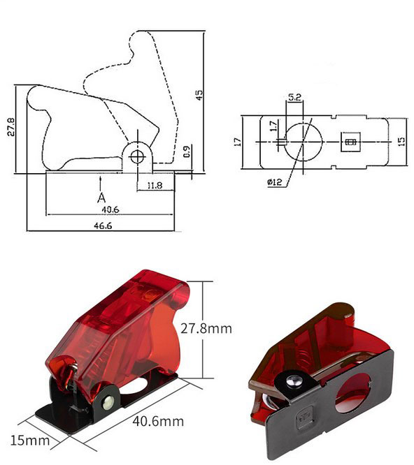 Covered toggle switch dimension