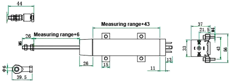 linear displacement sensor 50 1250mm dimensional drawing