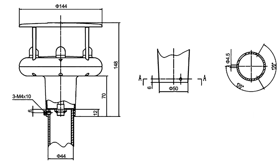 Dimension of Ultrasonic Anemometer for Wind Speed & Direction, 60 m/s