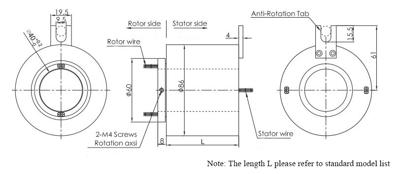 CHN-THSR-H4086 Through Bore Slip Ring Dimension Drawing