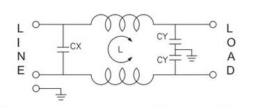 1A-6A 1-phase EMI line filter electrical schematic