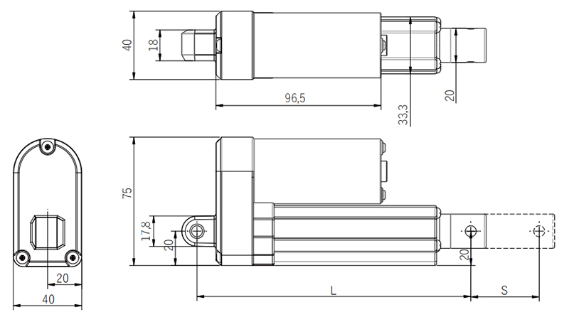 12v/24v 1200N micro linear actuator size