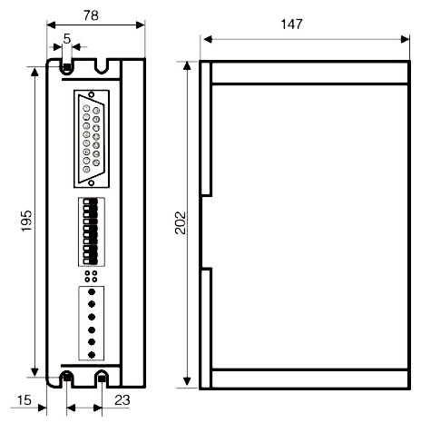 Dimensions of 3 Phase AC 180V-230V Digital Stepper Motor Driver