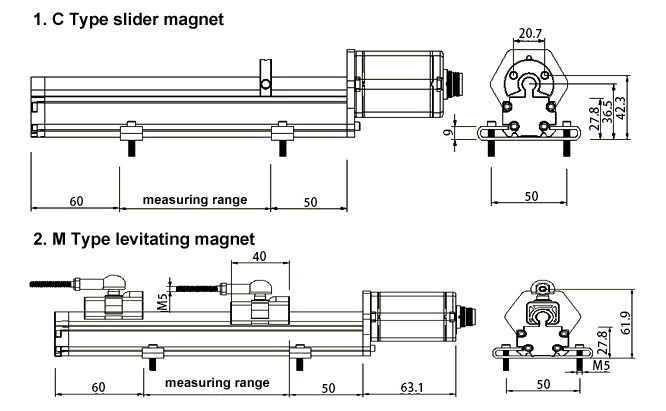 magnetostrictive sensor rail type dimensional drawing-b