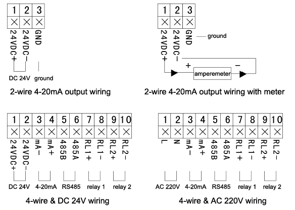 Ultrasonic level sensor for water/fuel/oil/powder 0-60m wiring diagram