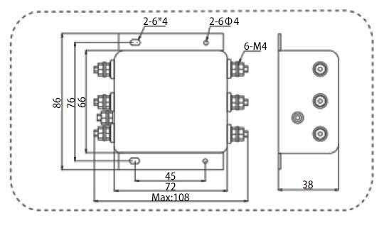 6A 3-phase EMI Line Filter Dimension