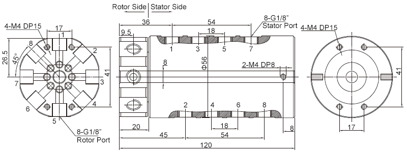 8-Passage Electrical/Pneumatic Rotary Union Dimension Drawing