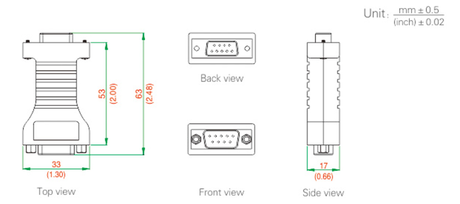 Dimension of RS232 to RS485 converter