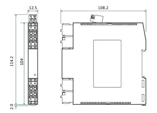 Signal isolator input/output K/B/S/E/Pt100/4-20mA/0-10V dimensional drawing