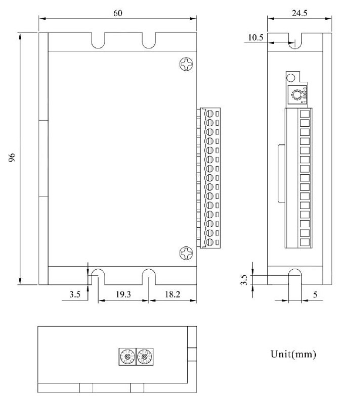 Dimensions of BLDC Motor Controller 12V ~ 30V