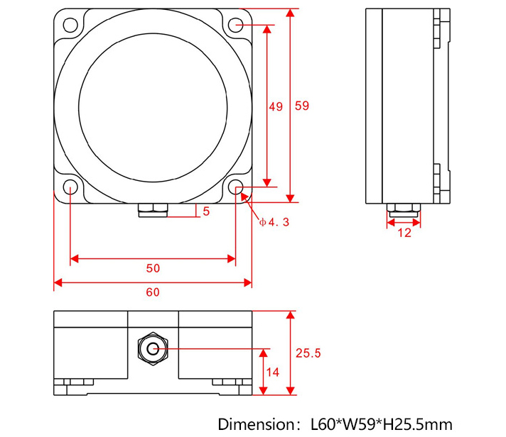 Dimension of gyroscope sensor