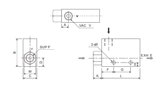 Dimensions of Pneumatic Vacuum Generator