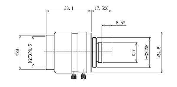 8mm f/1.4 industrial camera fixed focus lens dimension