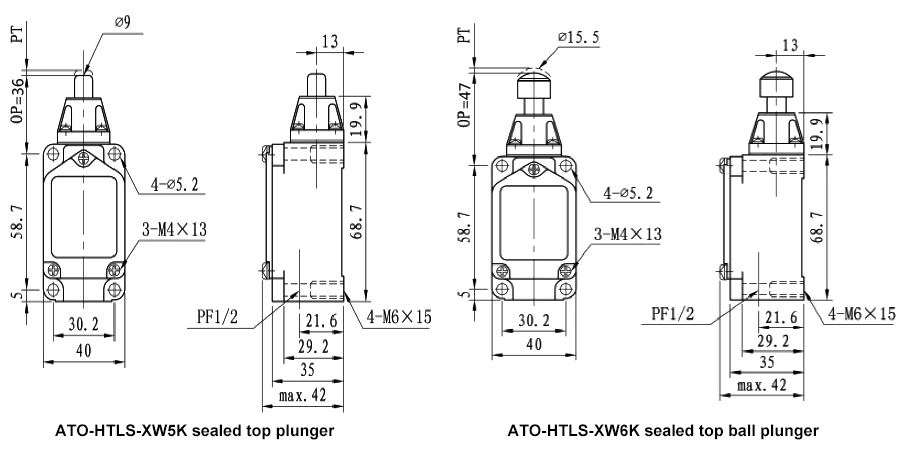 High temperature limit switch with top plunger dimension