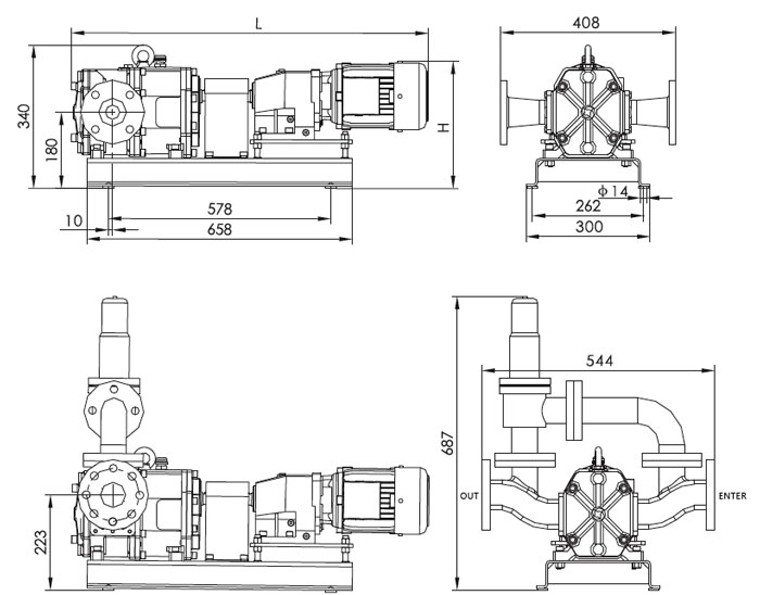 1 kW lobe pump installation dimensions