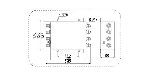 100A 3-phase 4-wire EMI power line filter dimensions