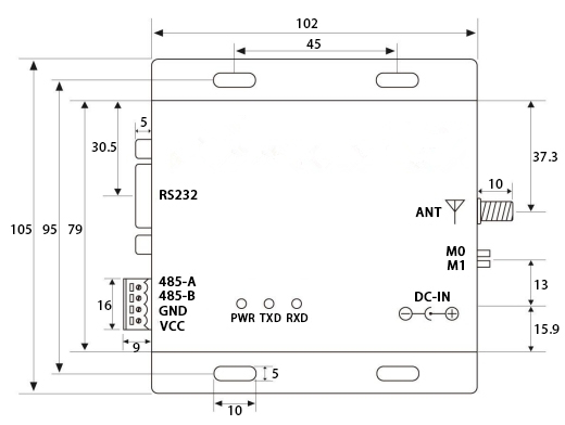 Dimension drawing of data transfer unit model 433l37