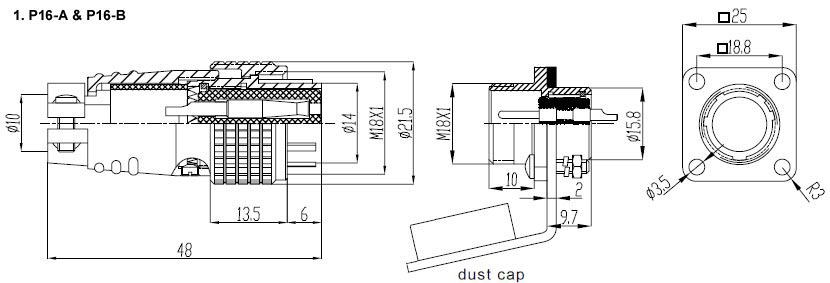 Circular connector 2 to 9 pin m18 dimensional drawing