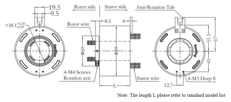 CHN-THSR-H3899 Through Bore Slip Ring Dimension Drawing