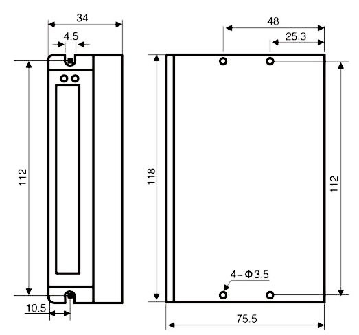 Dimensions of 2 Phase DC 24V-50V Digital Stepper Motor Driver