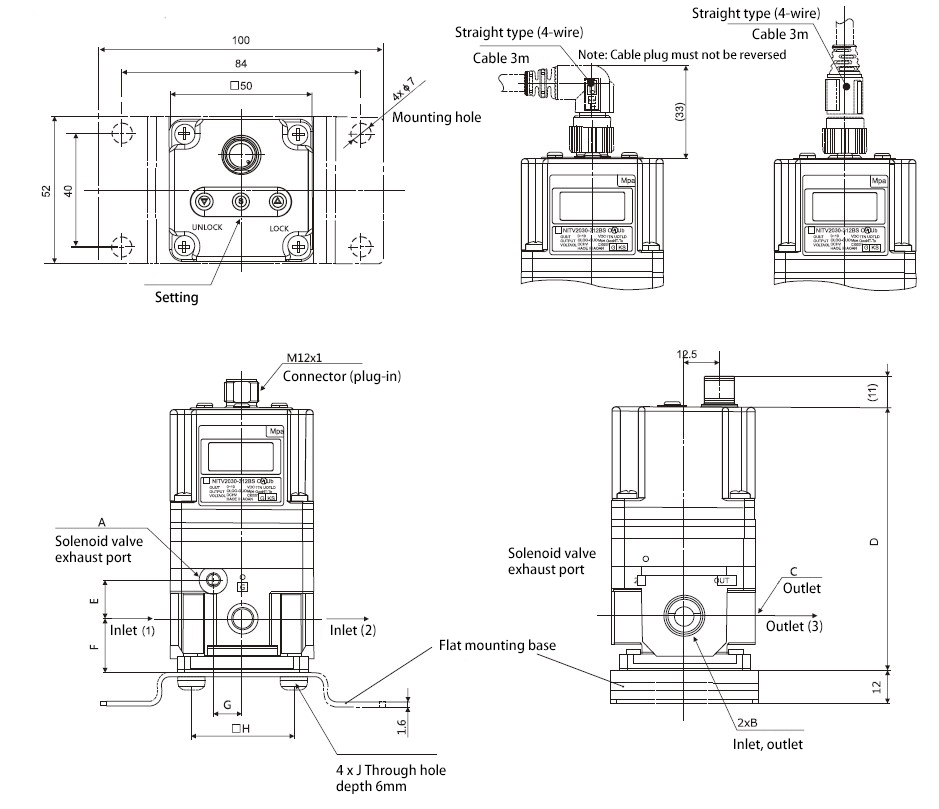 Dimensions of 50~9000 mbar 3/8 inch Proportional Pressure Regulator with Flat Bracket