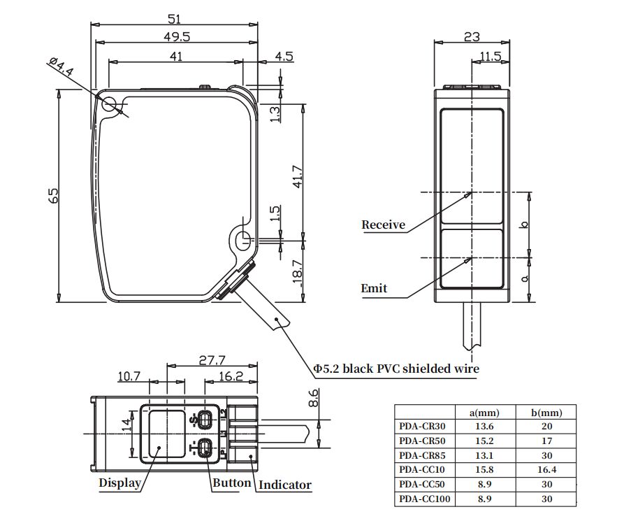 Dimension of laser distance sensor