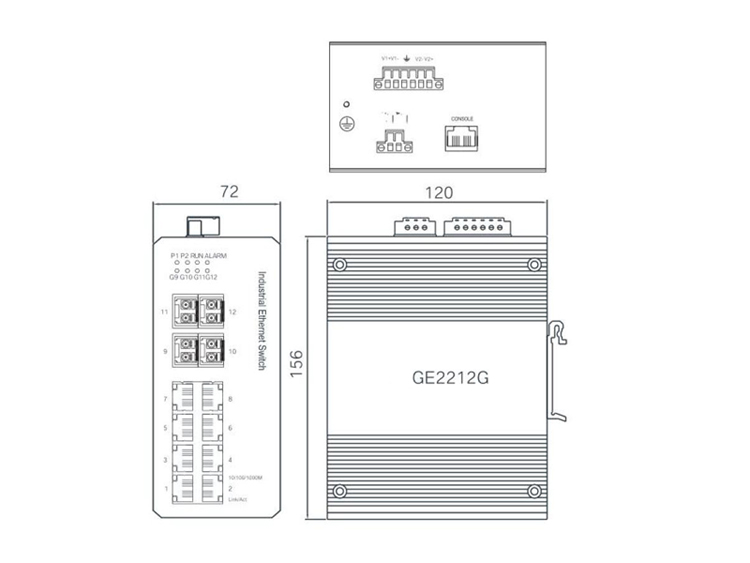 12 port Gigabit unmanaged industrial switch GE2212G dimension 