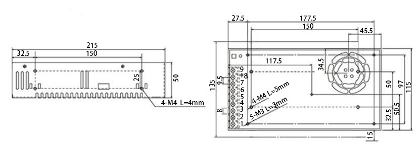 300W switched mode power supply dimension