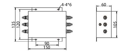 50A 3-phase EMI Line Filter Dimension