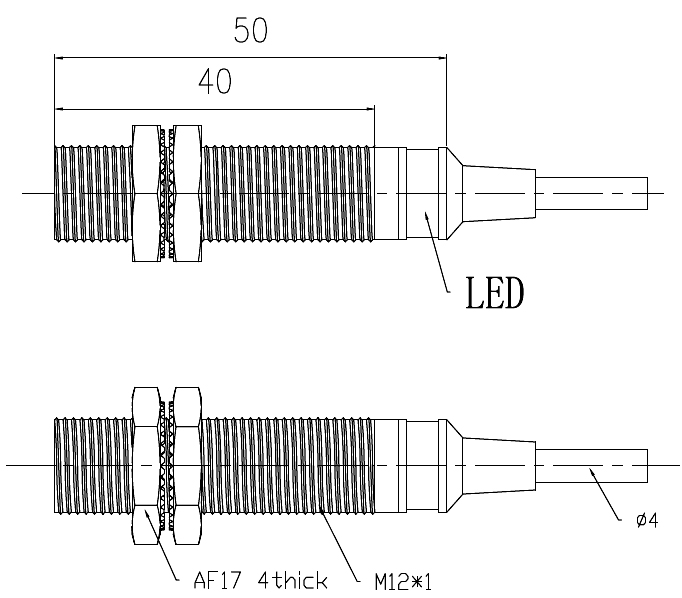 Dimensions of M12 Magnetic Proximity Sensor